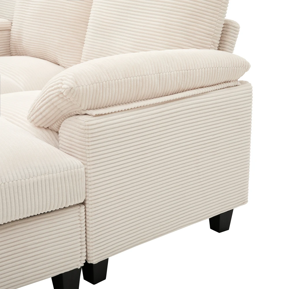 Geräumiges U-förmiges Sofa mit Stauraum, übergroßer Cordplatte und Kissen, Getränkehalter und 2 USB-Anschlüsse aus Edelstahl – Detail 20