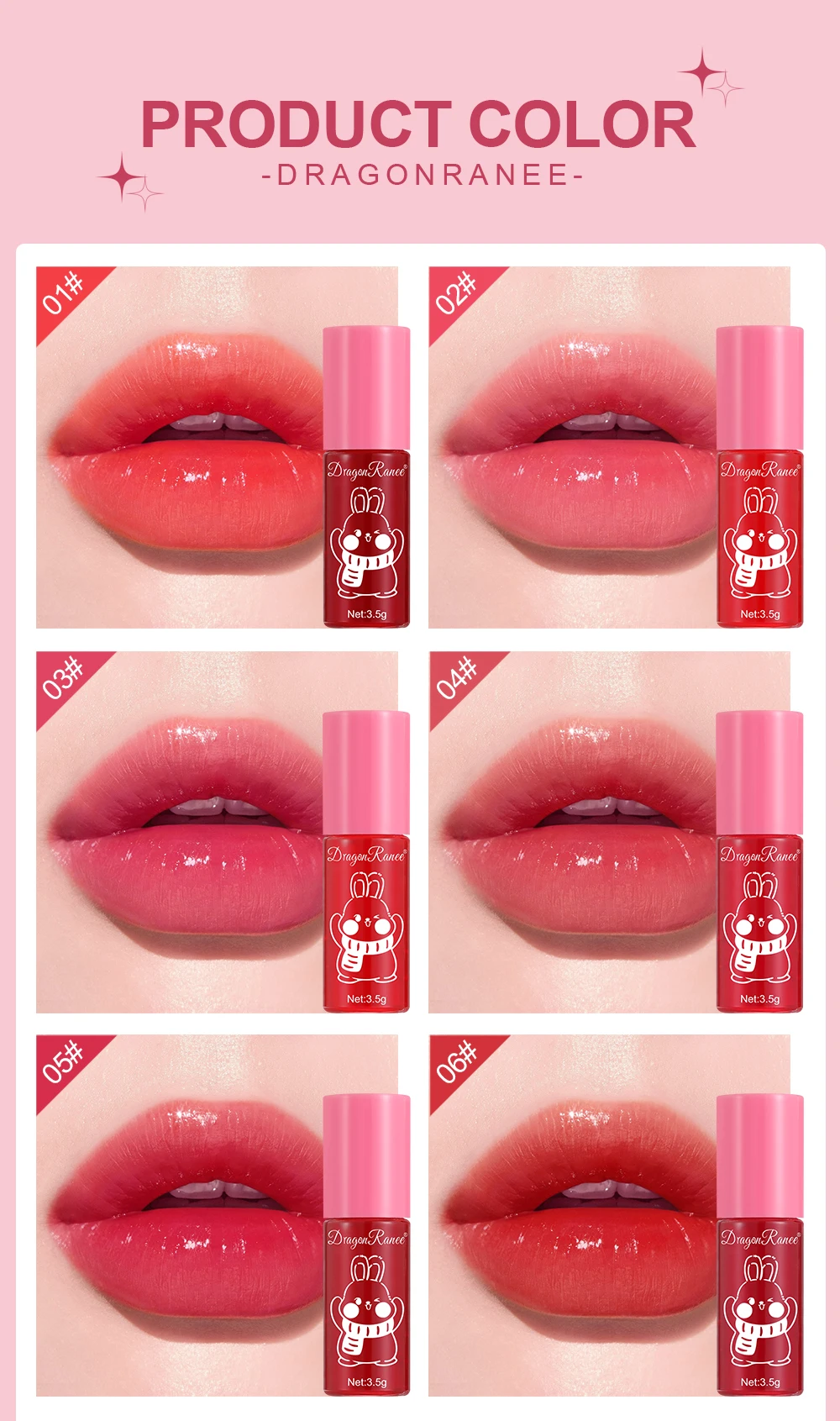 Description Picture 6 of itemTen Lip Glaze Set, Mirror Water Gloss, Rich, Whitening, Complexion Lipstick, Moisturizing, Non-Stick, Long-Lasting Lip Glaze