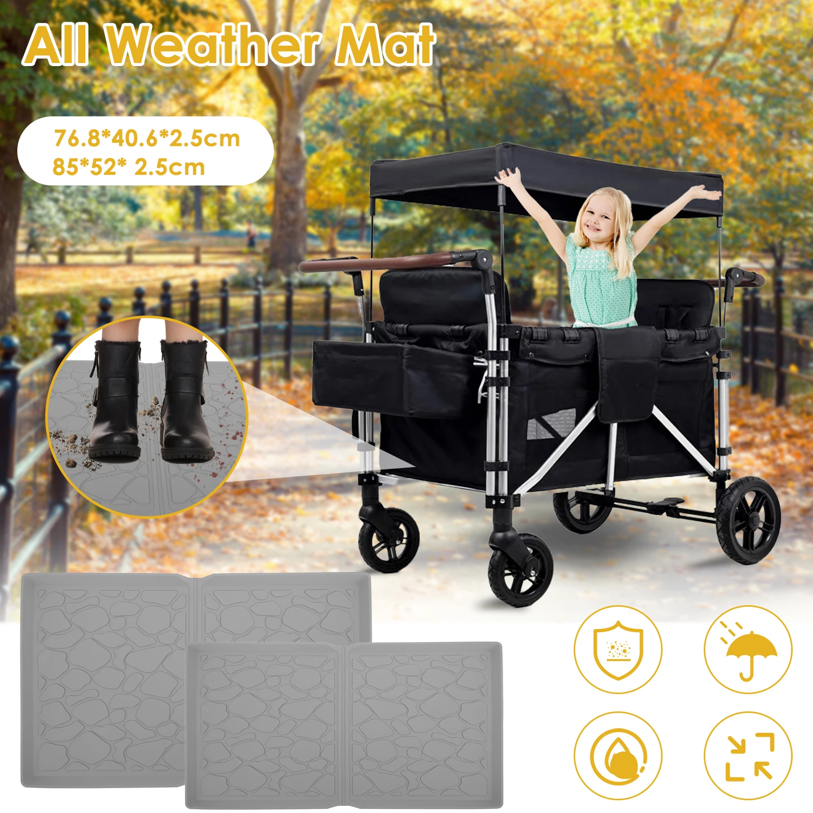 

New All Weather Mat for Wonderfold Wagon W4/ W2 Models 33.5 × 20.5 × 0.9 Inch Stroller Wagon Mat Waterproof Silicone Stroller