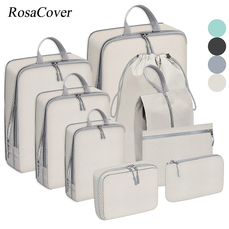 

9PCS Storage Bag Compressible Packing Cubes Nylon Portable With Handbag Luggage Organizer Foldable Waterproof Travel Suitcase