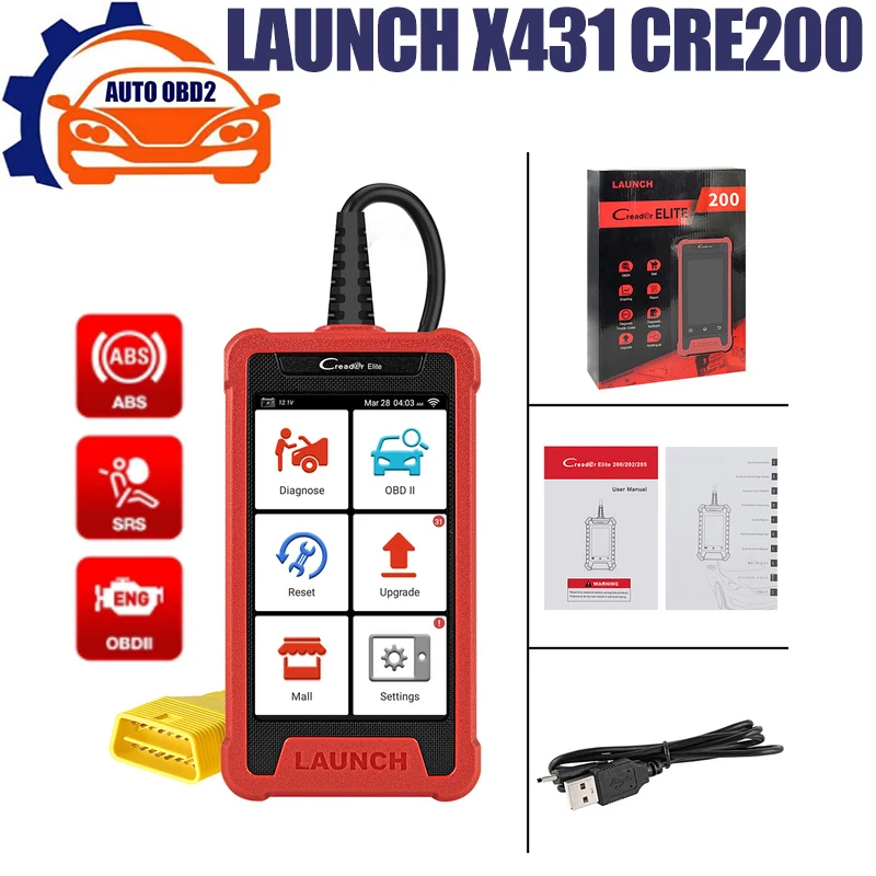 LAUNCH X431 Elite CRE200 OBD2 Scanner Auto ABS SRS Diagnostic Tool Car