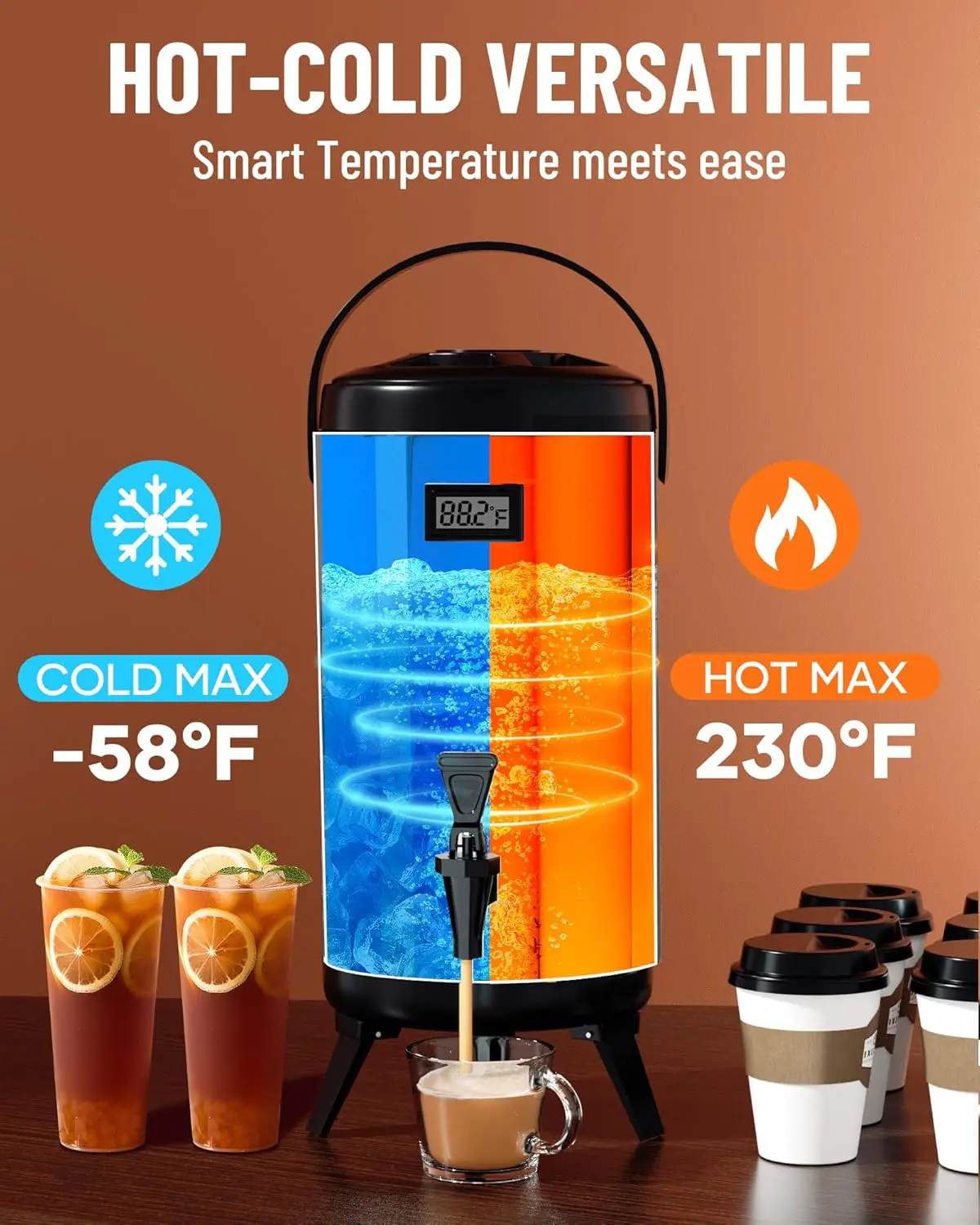 Insulated Beverage Dispenser-75 Cup Hot&Cold water Urn for Catering-Stainless Steel Premium 12 L/3.2 Gallon Hot Drink D 2