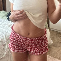 Short à carreaux Vintage des années 90 pour femme, pantalon bouffant élastique, coupe cintrée, Kawaii, vêtements de détente, fée rétro Y2K, bas de culotte mignon 2