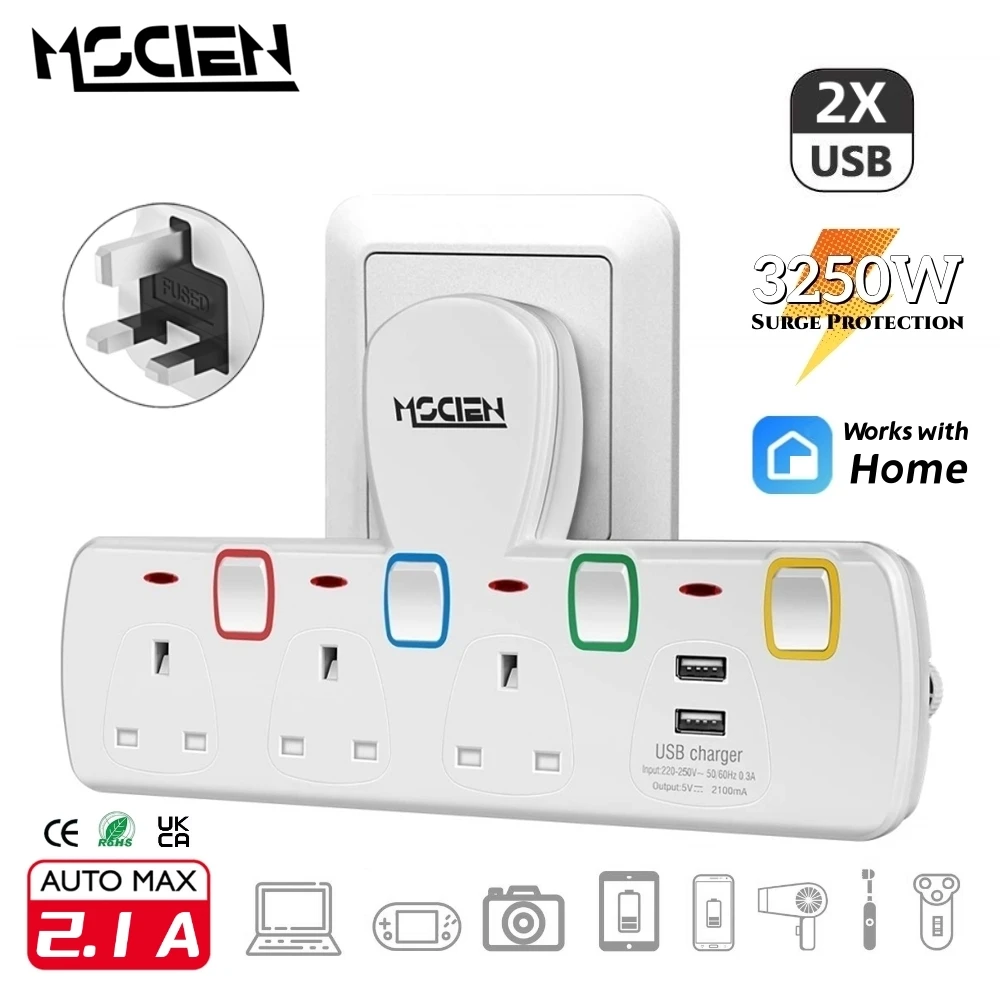 Mscien Multi Universal Extension Sockets Usb Ports Home Wall Uk Us Eu