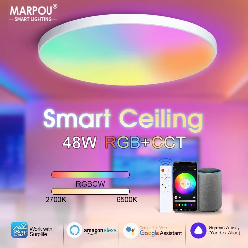  48W Modern Ceiling Lamps RGBCW Lustre Smart Home Led Lights 220V WIFI APP Voice Control with Alexa Yandex for Bedroom Home Decor 