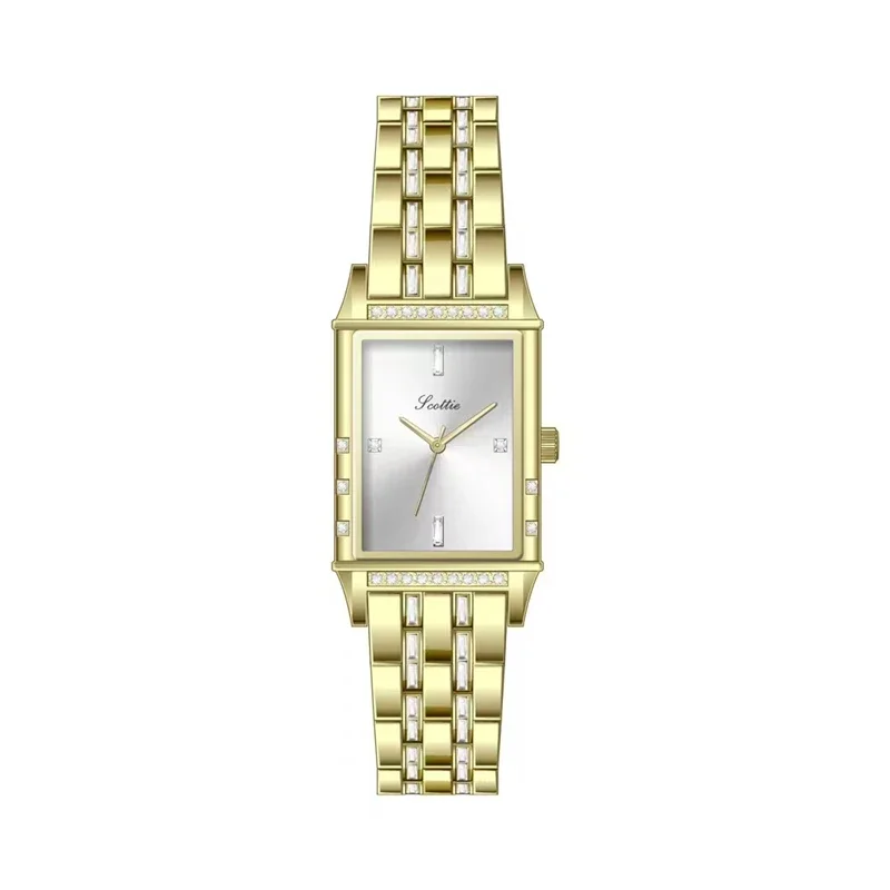 

2024 Woman Wristwatches Fashion Luxury Brand Quartz Square Rhinestone Dial Stainless Steel Strap Gold Waterproof Ladies Watch