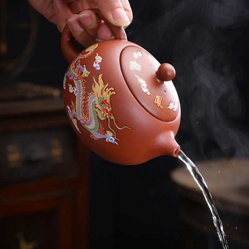 Chinese Style Teapot Change Color When Exposed To Heat, Purple Mud, Kung Fu Household, Pure Handmade, 350ML, Xishi Tea Pots, 1Pc