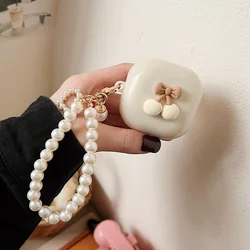 Charming 3D Heart Silicone Earphone Case with Bead Pendant - Galaxy buds live (Cherry)