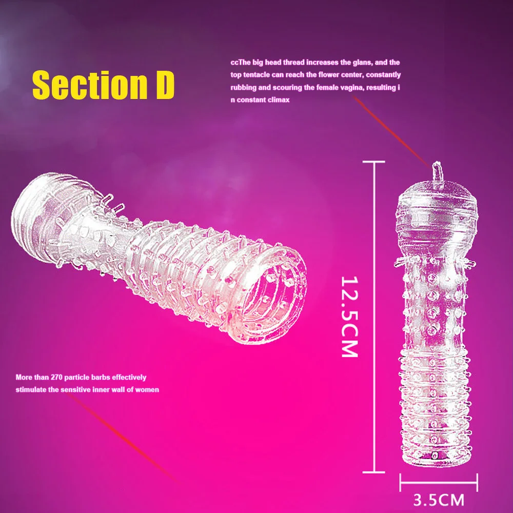 Spike Penis Sleeve Reusable Condoms Sex Toys for Men Delay Ejaculation G Spot Stimulation Safer Contraception Cock Ring Extender 5