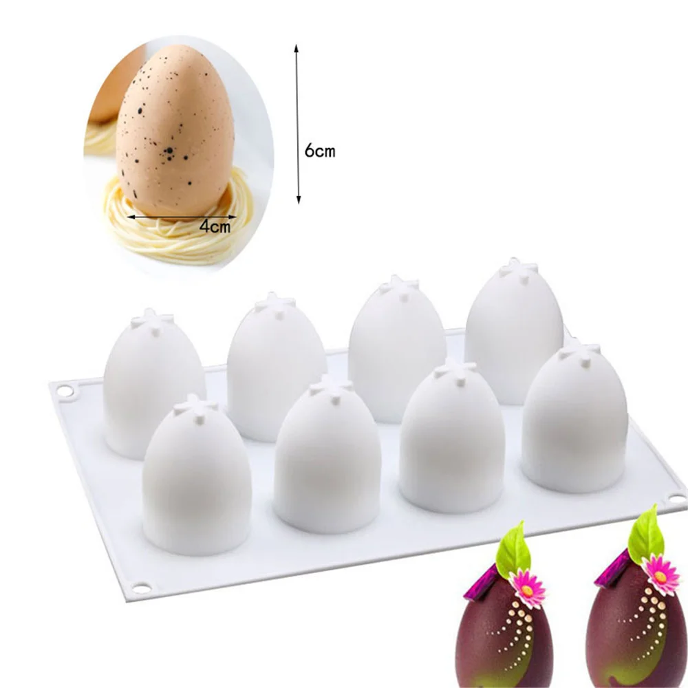 

3D Easter Egg Silicone Mold 8 Holes Egg Shape Plaster Mold DIY Mousse Chocolate Cake Craft Baking Tool Home Decoration