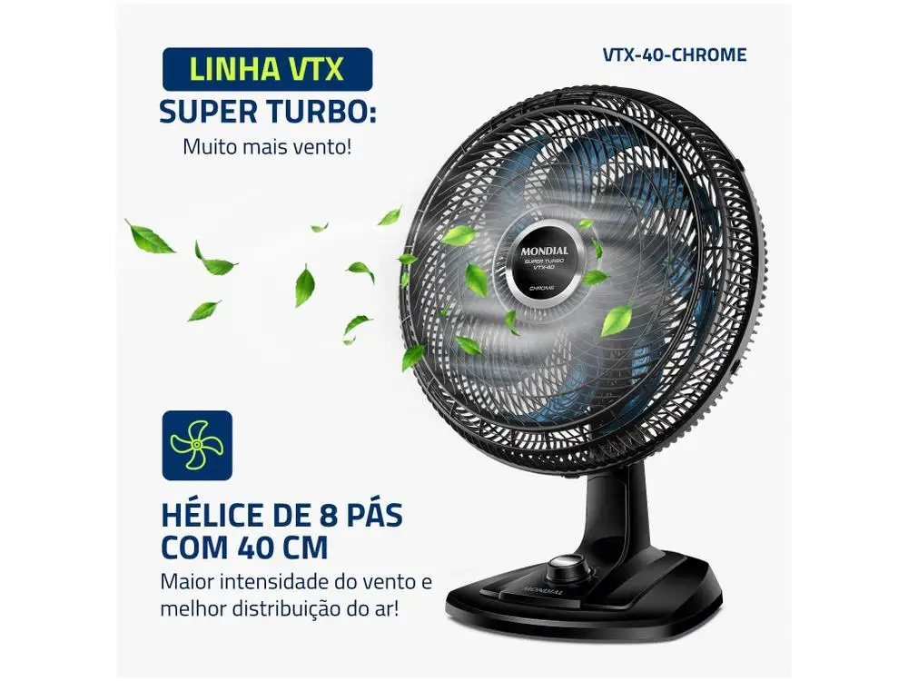 Ventilador de Mesa Mondial Super Turbo VTX-40 Chrome 40cm 8 Pás 3 Velocidades - 110V 3