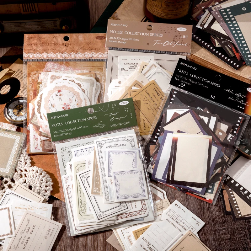 100pcs/pack Creative Memo Pads Set DIY Scrapbooking School Supplies Collage Stationery Junk Journal Vintage Notes Paper