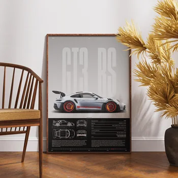 Minimalist Supercar Canvas Wall Art Poster (GT3-RS / GT4 RS Inspired) 2