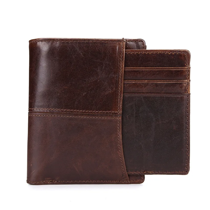 Vintage Leather Men's Wallet Short Style Retro Oil Wax Cowhide Money Clip Genuine Leather Men's Wallet