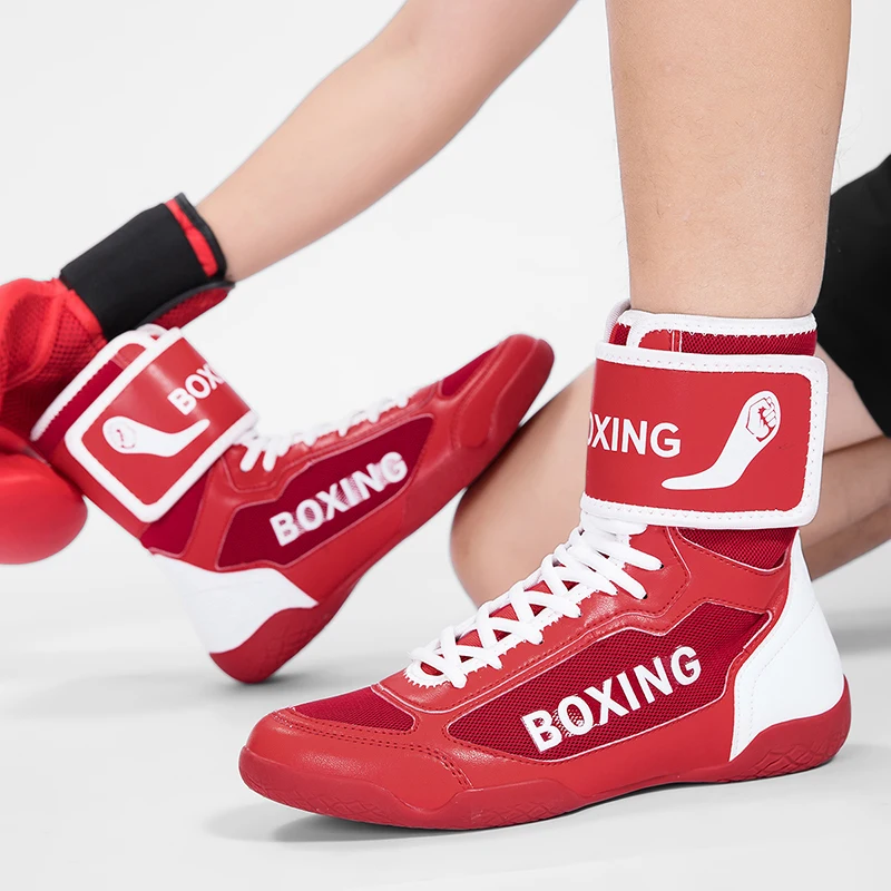 Professional High Ankle Combat Shoes for Kickboxing & Sanda-Lightweight Breathable Martial Arts Shoes for MenTraining