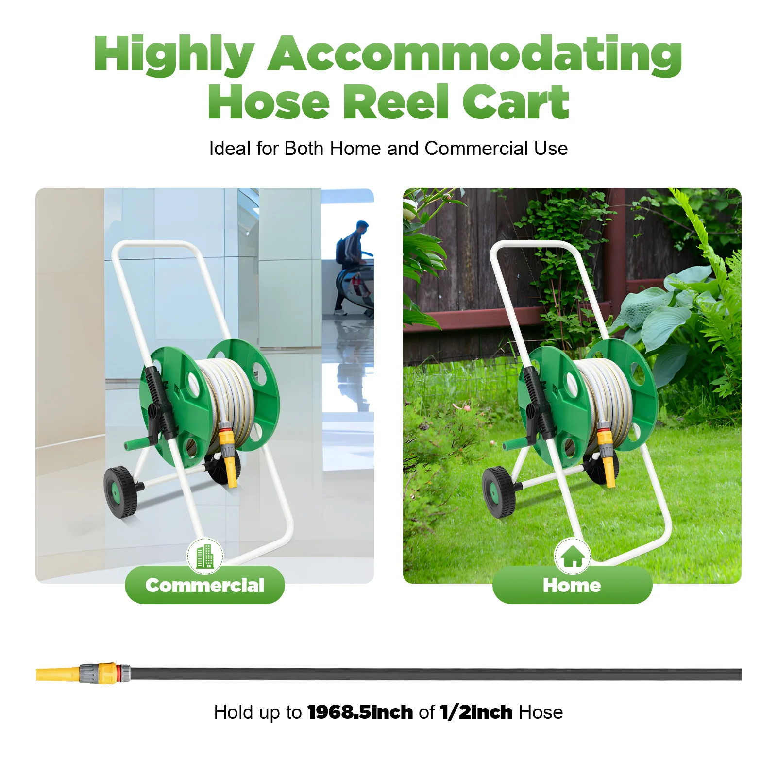 Carro de manguera de jardín, carrete de manguera de 50m, 1/2 pulgadas,  vehículo verde, se puede utilizar para terrazas y granjas comerciales -  AliExpress, image size:1600x1600