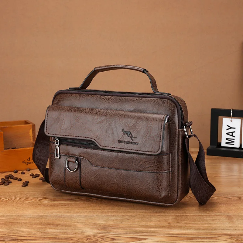 Kangaroo Luxury Brand Vintage Men Messenger Bags For Men Leather Business Shoulder  Bag Male Crossbody Bag Brown Casual Briefcase 