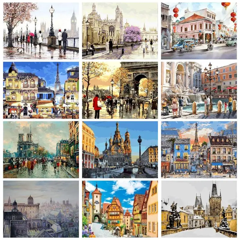 

CHENISTORY Oil Painting By Numbers European Style Building Adults Crafts Coloring By Numbers DIY Gift Wall Decors Acrylic Paints