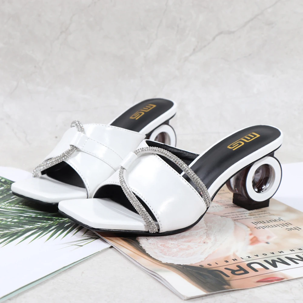 

New Summer Women Shoes 6.5cm High Heels Slippers Sexy Rhinestones Personality Peep Toe Heels Plus Size Women Shoes 42 ket7