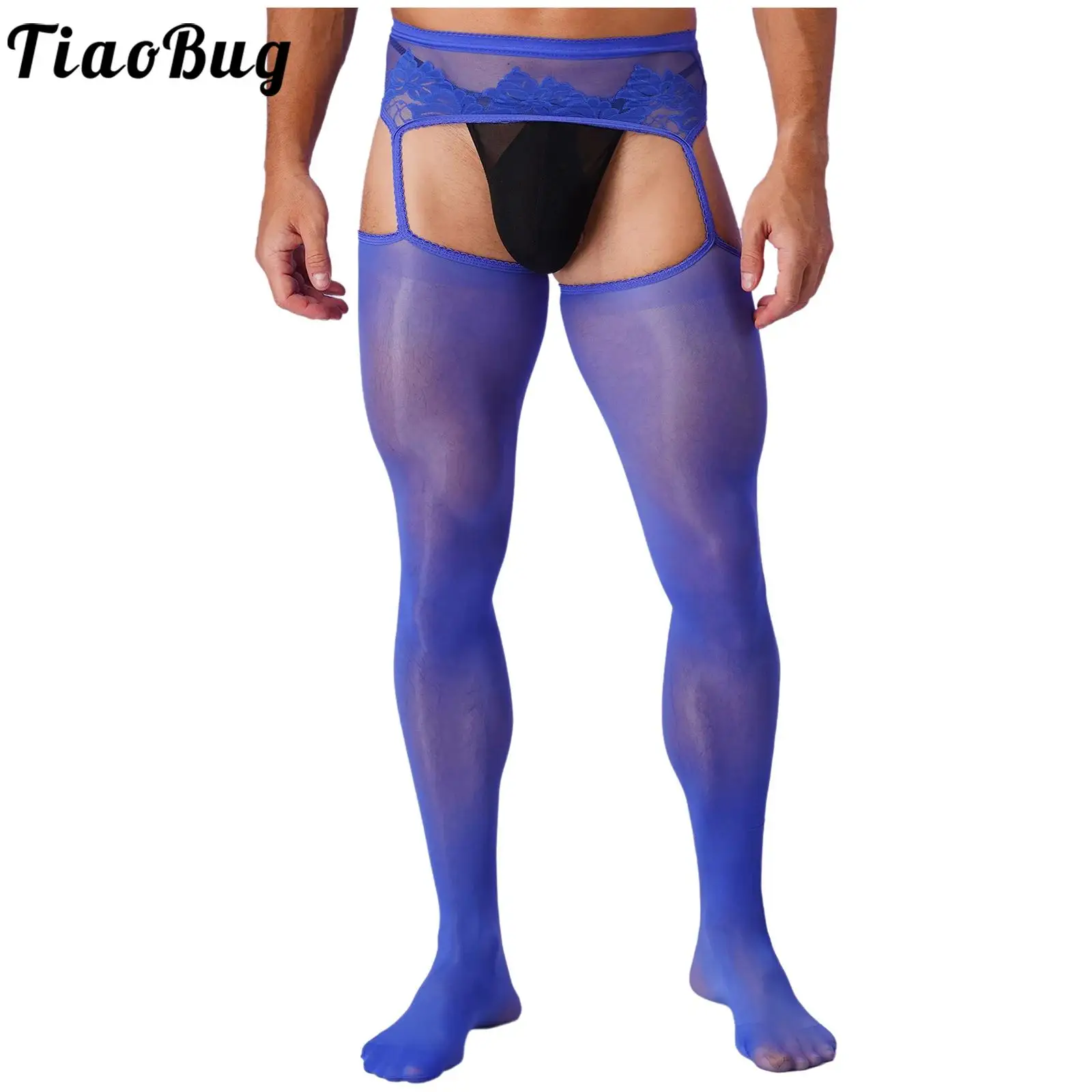 Mens Lace Suspender Tights Pantyhose Floral Lace See Through Leggings Garter Stockings Men Underwear Men Leggings For Lingerie Gays Dating Night Costumes