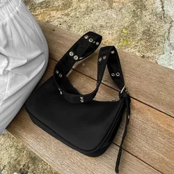 Women's Luxury Designer Nylon Shoulder Bag - Soft Black Tote with Zipper - 22x15x9cm (Black)