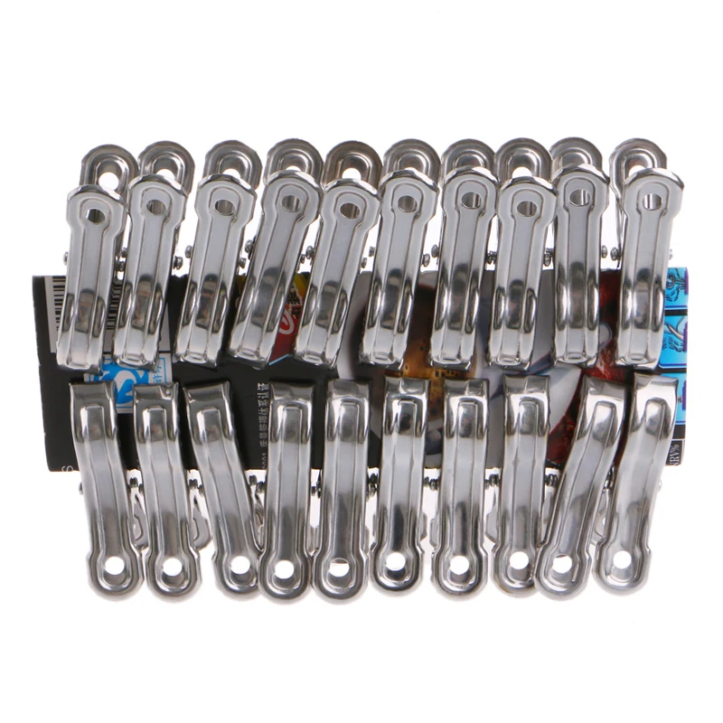 Clothes Clips 20 Pcs Stainless Steel Clothes Pegs Hanging Pins Laundry Windproof Clips