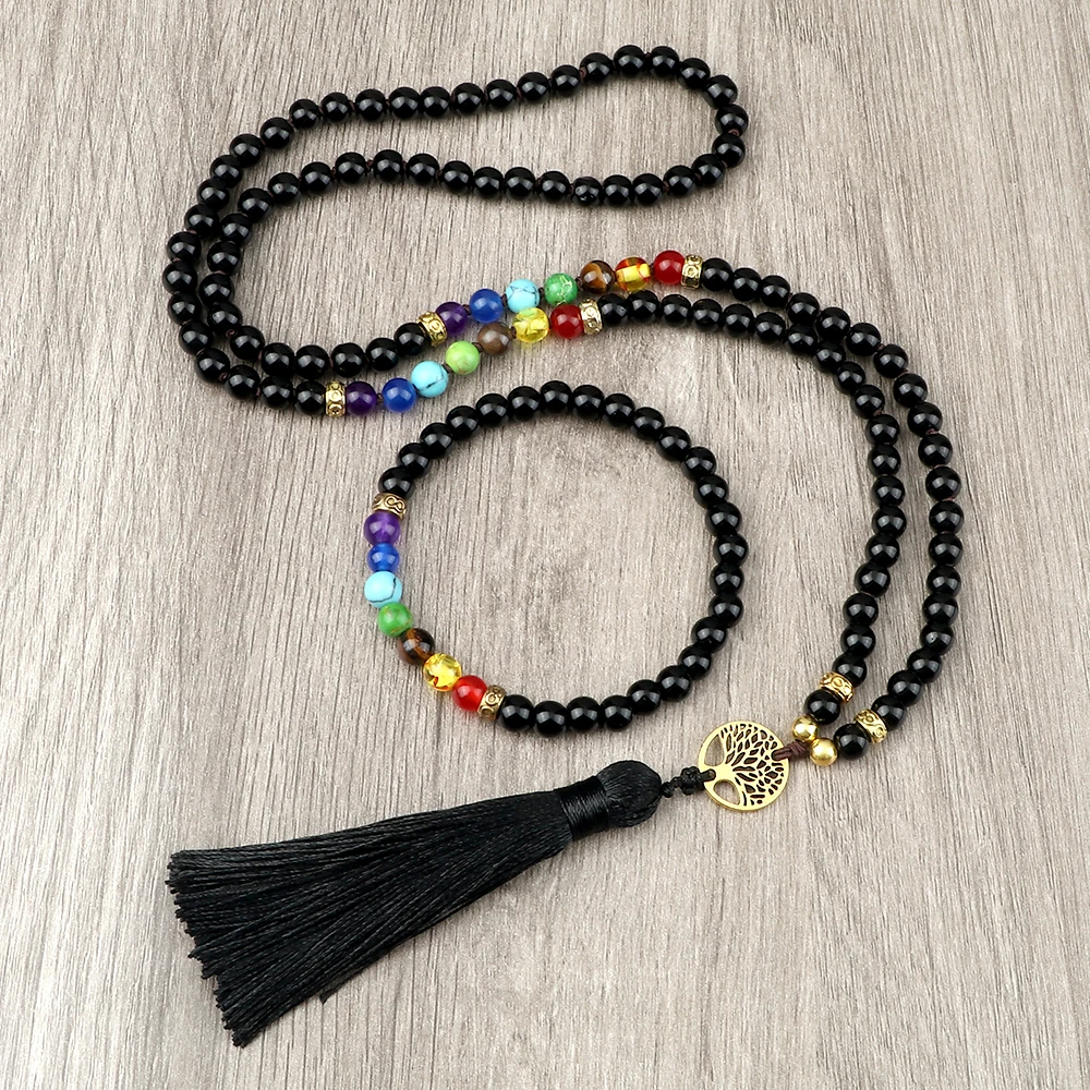 Natural Stone 108 Japamala Beads 7 Chakra Necklaces Tree of Life Handmade for Women and Men Jewelry Set Meditation Yoga Bracelet