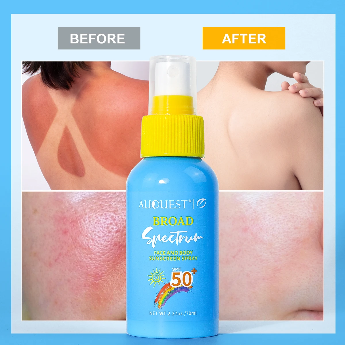 

Солнцезащитный спрей для лица SPF 50+ 70ML водостойкий длительный изолирует ультрафиолетовые лучи эффективно защищает тело уход за кожей лица