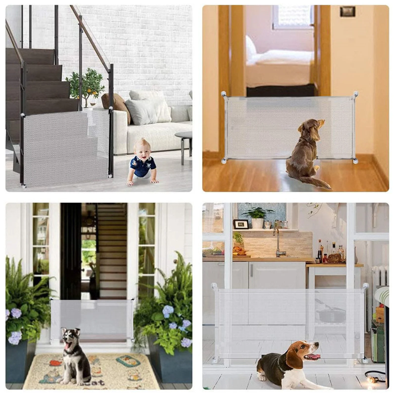 Pet Fence Barrier Foldable Pet Mesh Gate Dog Cat Fence Isolation Gate 4 Adhesice Hooks Retractable Mesh Playpen Dog Safety Fence
