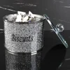 Crystal Glass Biscuit Container Jar Tin with Lid Kitchen Counter Storage Silver Trimmings Crystal Filled Decorative Storage Box 3