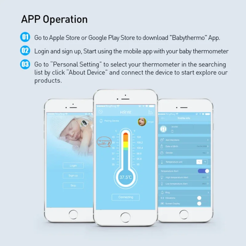 Baby digital smart thermometer bracelet bluetooth body non touch contact mini multi thermometer indoor outdoor home