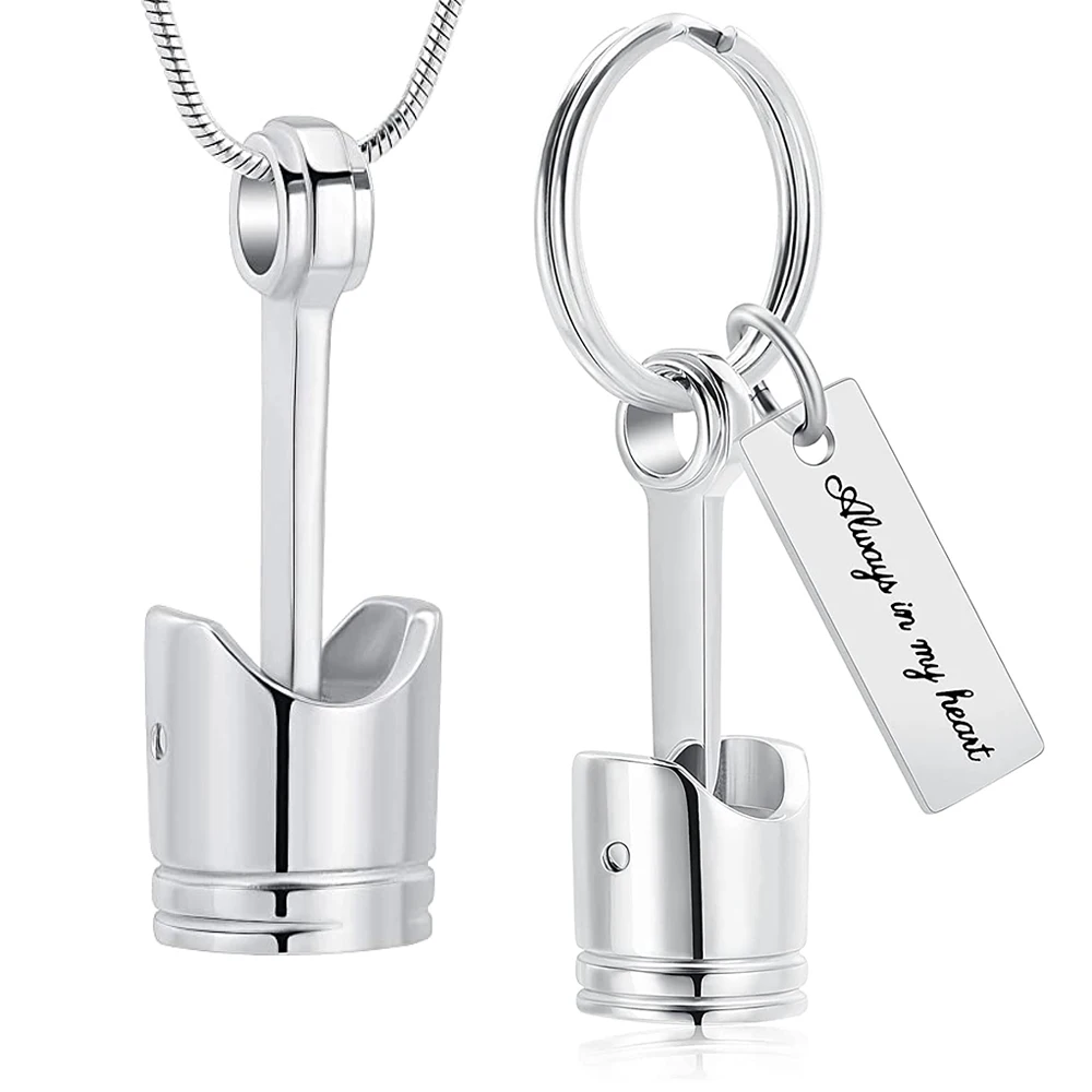 2 Pcs Cremation Jewelry Auto Part Cremation Urn Keychain for Ashes for Men's Motor Piston Ashes Keepsake Memorial Jewelry
