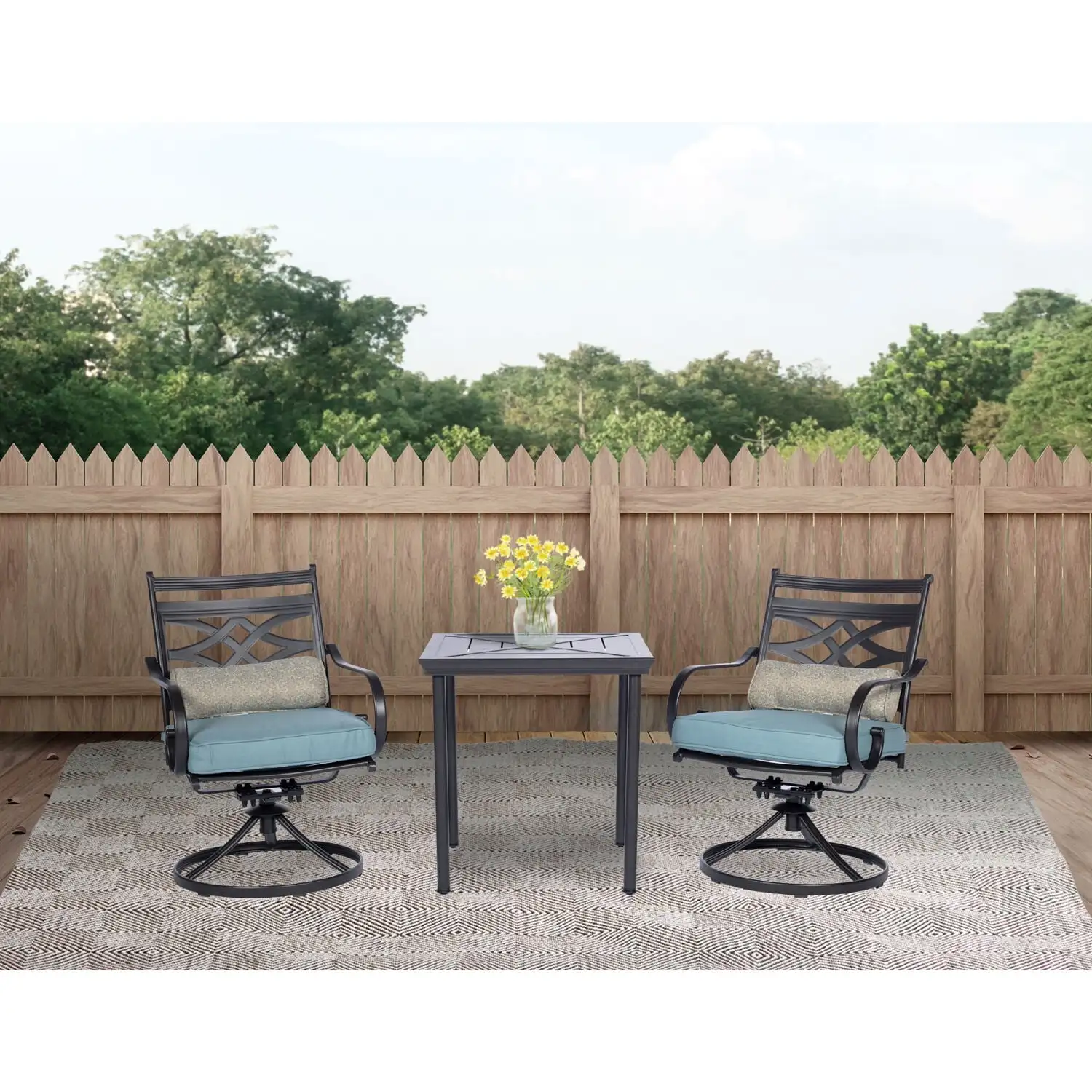 

Montclair 3-Piece Seats 2 All-Weather Outdoor Patio Bistro Dining Set, Steel, Ocean Blue MCLRDN3PCSW2-BLU