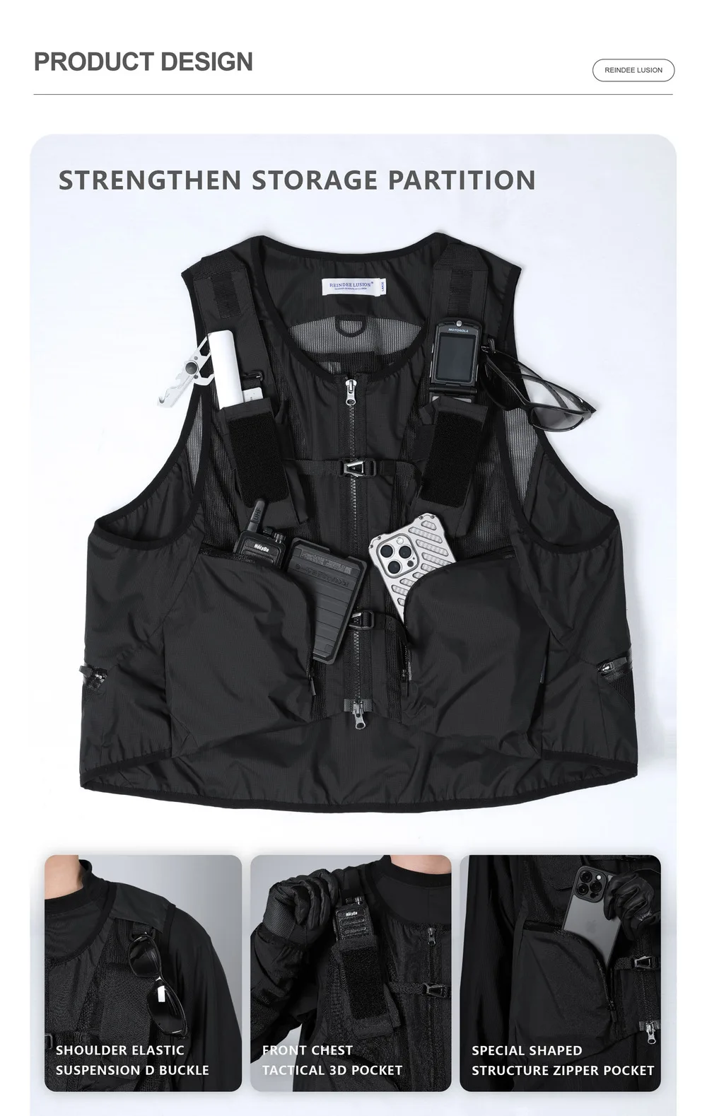 Reindee Lusion 24ss 0219 Functional  pocket lightweight vest multi-pocket edc carrier techwear accessories