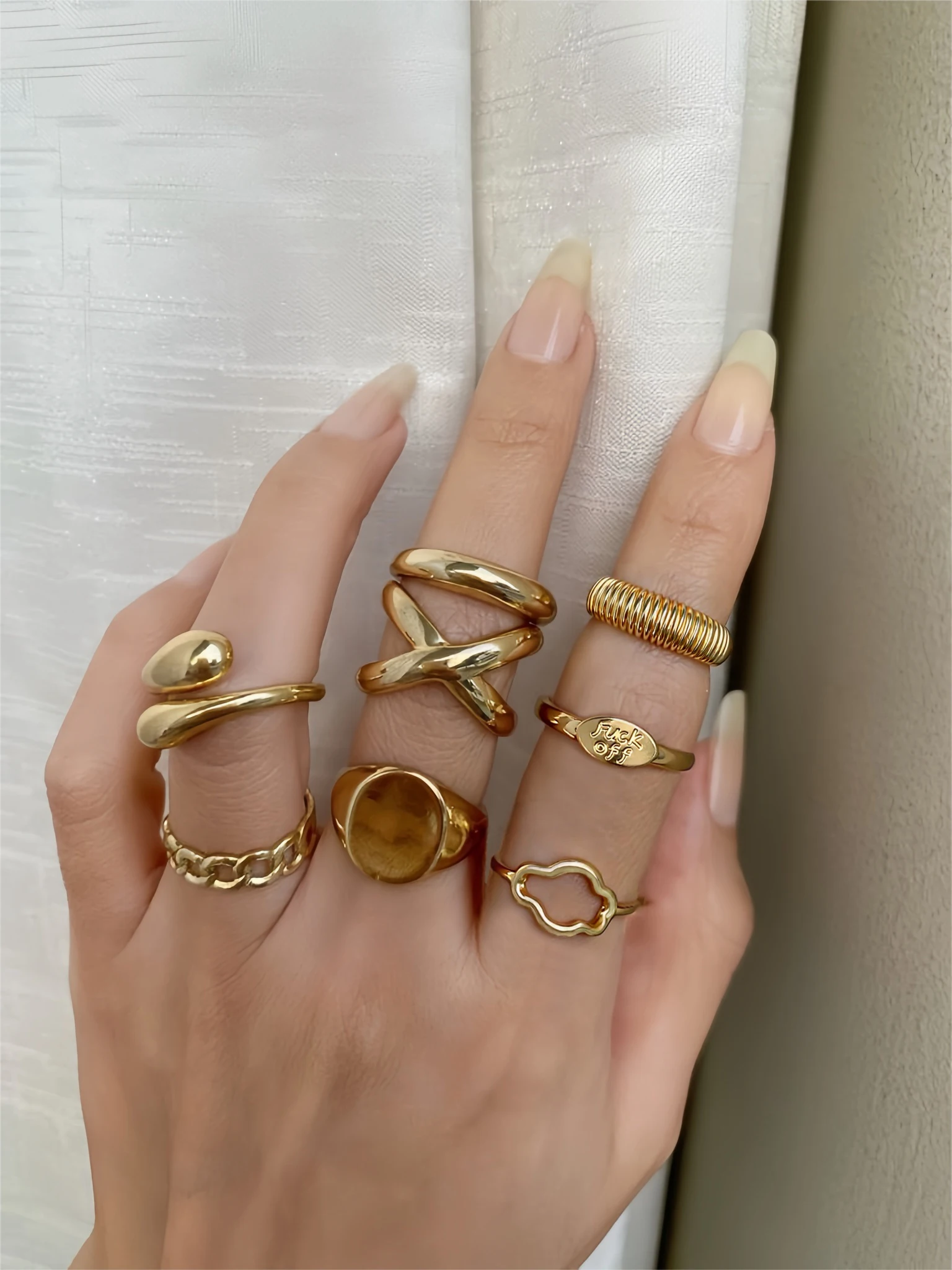 8pcs Minimalist Geometry Cloud Shape X-shaped Ring for Women