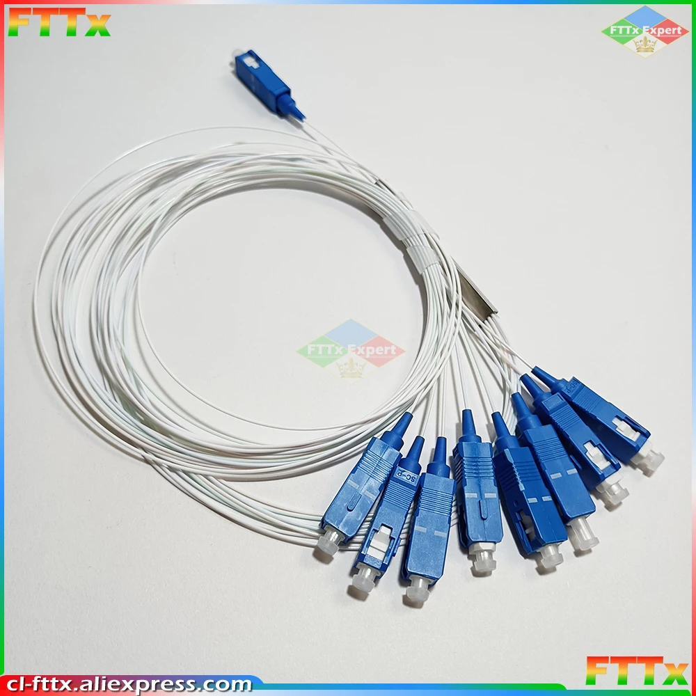 Free Shpping 10pcs/lot 1X8 SC/UPC PLC Splitter SM Single Mode 0.9mm G657A1 LSZH PVC 1m FTTH Fiber Optic Splitter