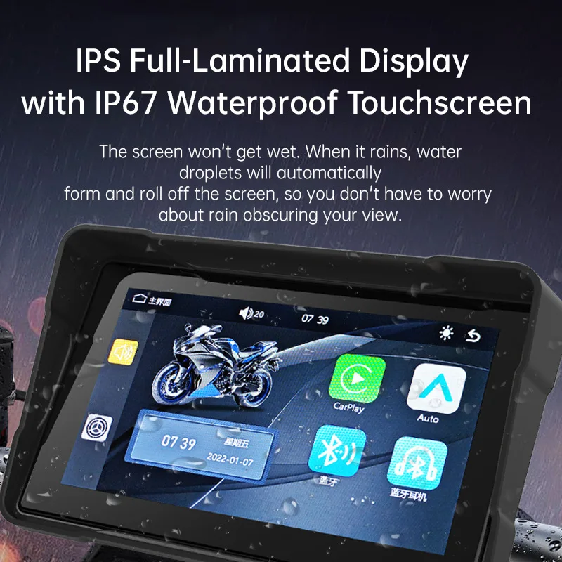 Schermo Display Moto con Carplay, Navigatore Digitale Portatile, Cruscotto Android Auto Impermeabile, Monitor BT per Motocicletta