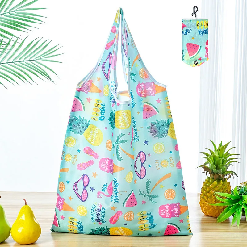 Fashion Foldable Flower Print Shopping Bag Women's Handbags Reusable Grocery Storage Bag Organizer Shopper Polyester Tote Pouch