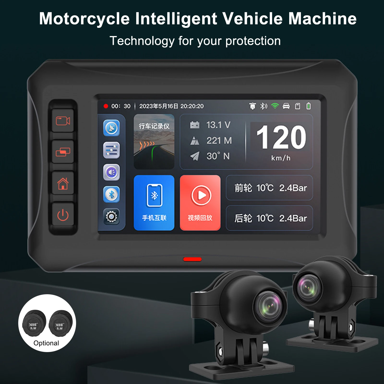 

Built-In GPS Motorcycle Special Navigator 3.5inch 1000Nit Screen With Two 1080P Cameras Support Dual Bluetooth Wireless Carplay