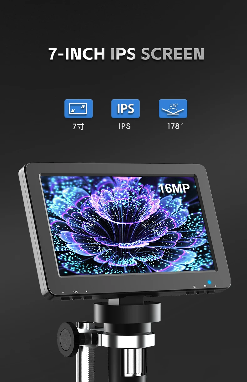 1200X HDMI Microscope with 7 inch IPS Screen 16MP Digital Microscope with 10 LED