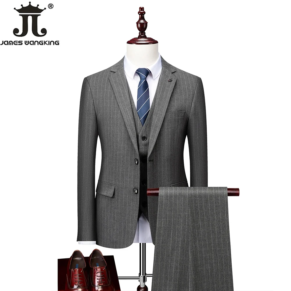 ( Jacket + Vest + Pants ) Luxury Boutique Striped Men's Formal Casual Business Office Suit Groom's Wedding Dress Plaid Suits mens suit