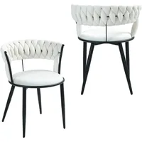 Velvet Dining Chairs Set of 2, Modern Upholstered Woven Dining Chairs with Curved Backrest,  Dining Room Accent Chairs 1
