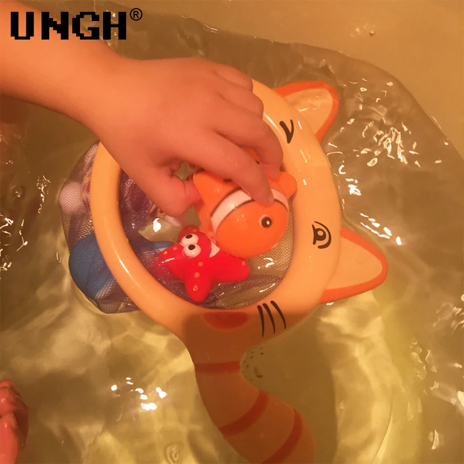 UNGH Baby Bath Toys for Kids Bathtub Shark Cat Toy Set,Kids Floating Bath Toys with Fishing Net, Bathroom Toddler Water Toys 6