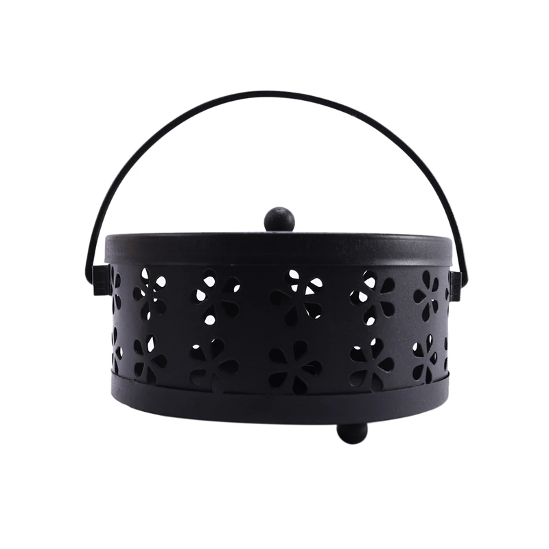 2X Nordic Retro Metal Hollow Floral Mosquito Coil Holder Garden Burner Mosquito Repellent Box(Black)