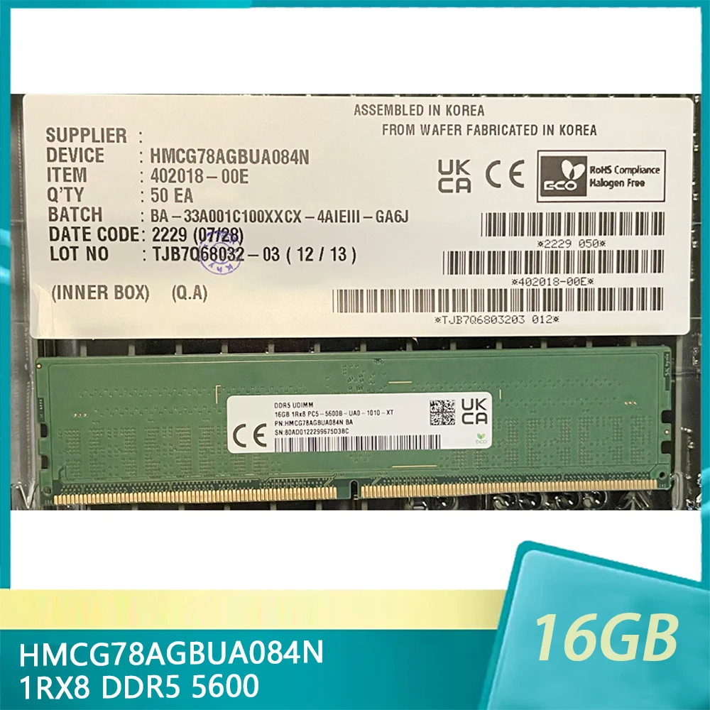 

1 Pcs HMCG78AGBUA084N 16GB For SK Hynix RAM 16G 1RX8 PC5 5600B DDR5 5600 Desktop Memory