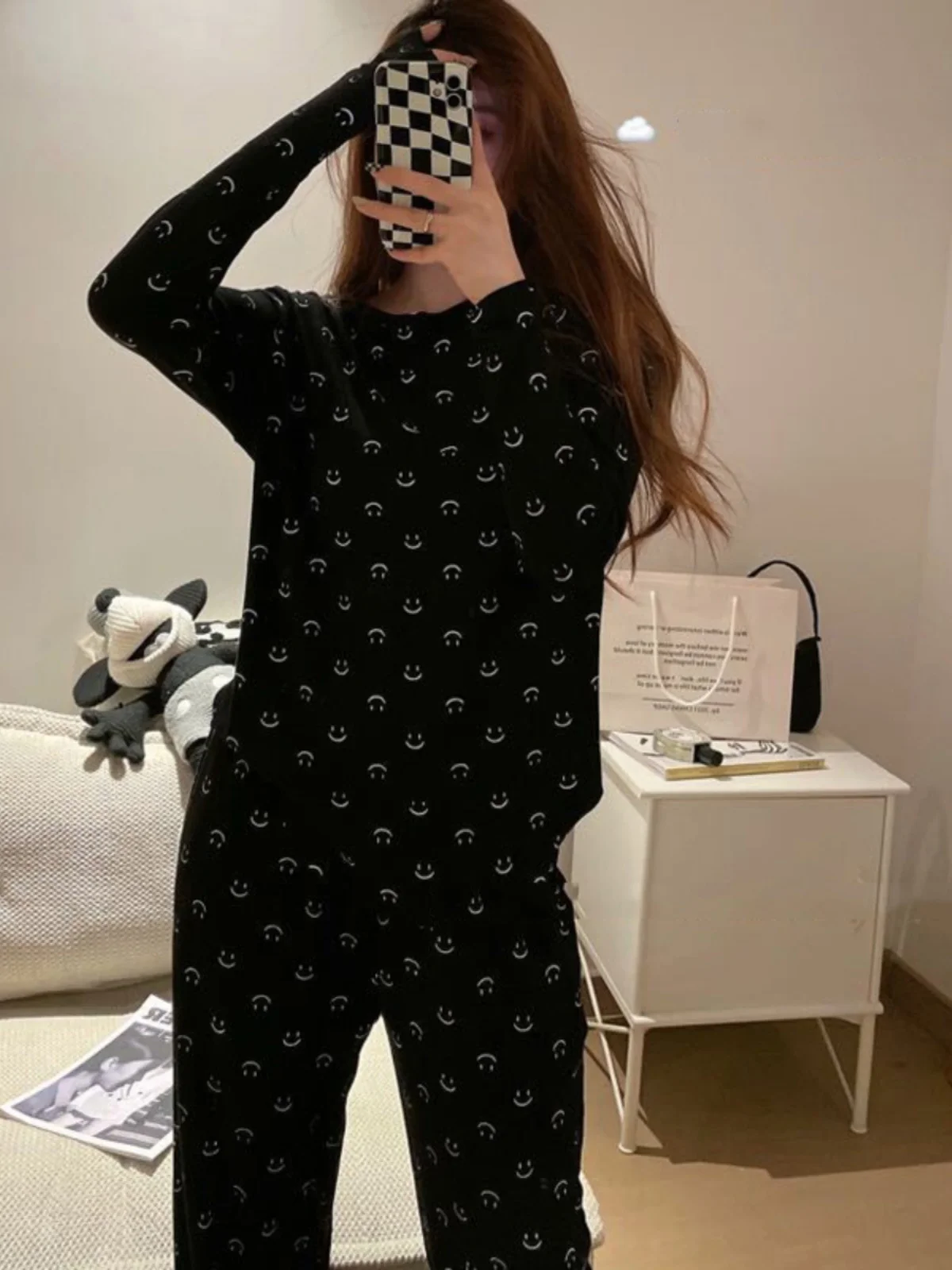 Women's Long Sleeve round Neck Sleepwear Set Spring Autumn Loose Comfortable Home Clothes Floral Print Student Nightgown - 3