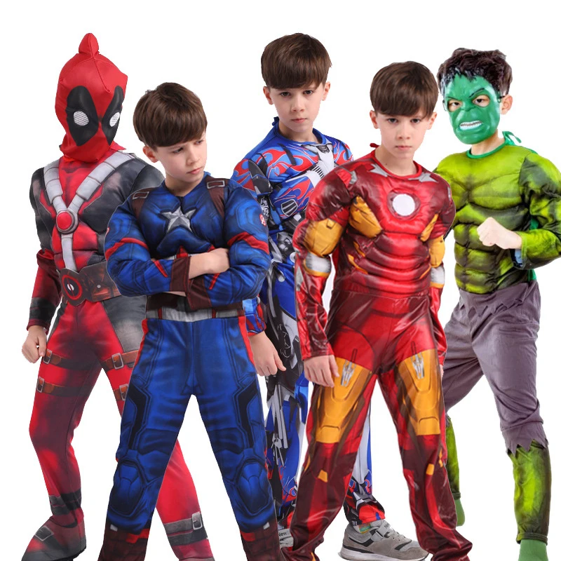 Supereroe Spider Man Captain America Iron Man Thor Hulk Batman Costume Cosplay Muscle Body Tuta Per Bambini Festa Di Halloween