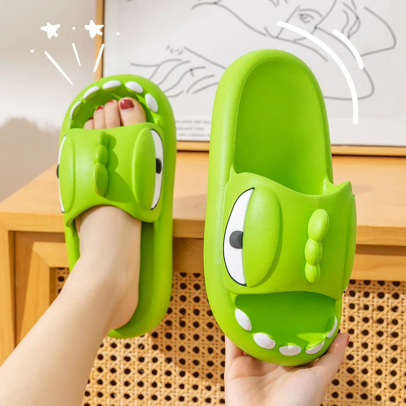 

2023 New Cute Cartoon Dinosaur Parent-child Slippers Summer New Bathroom Home Non-slip Indoor Kids Shoes Platform Women Slides