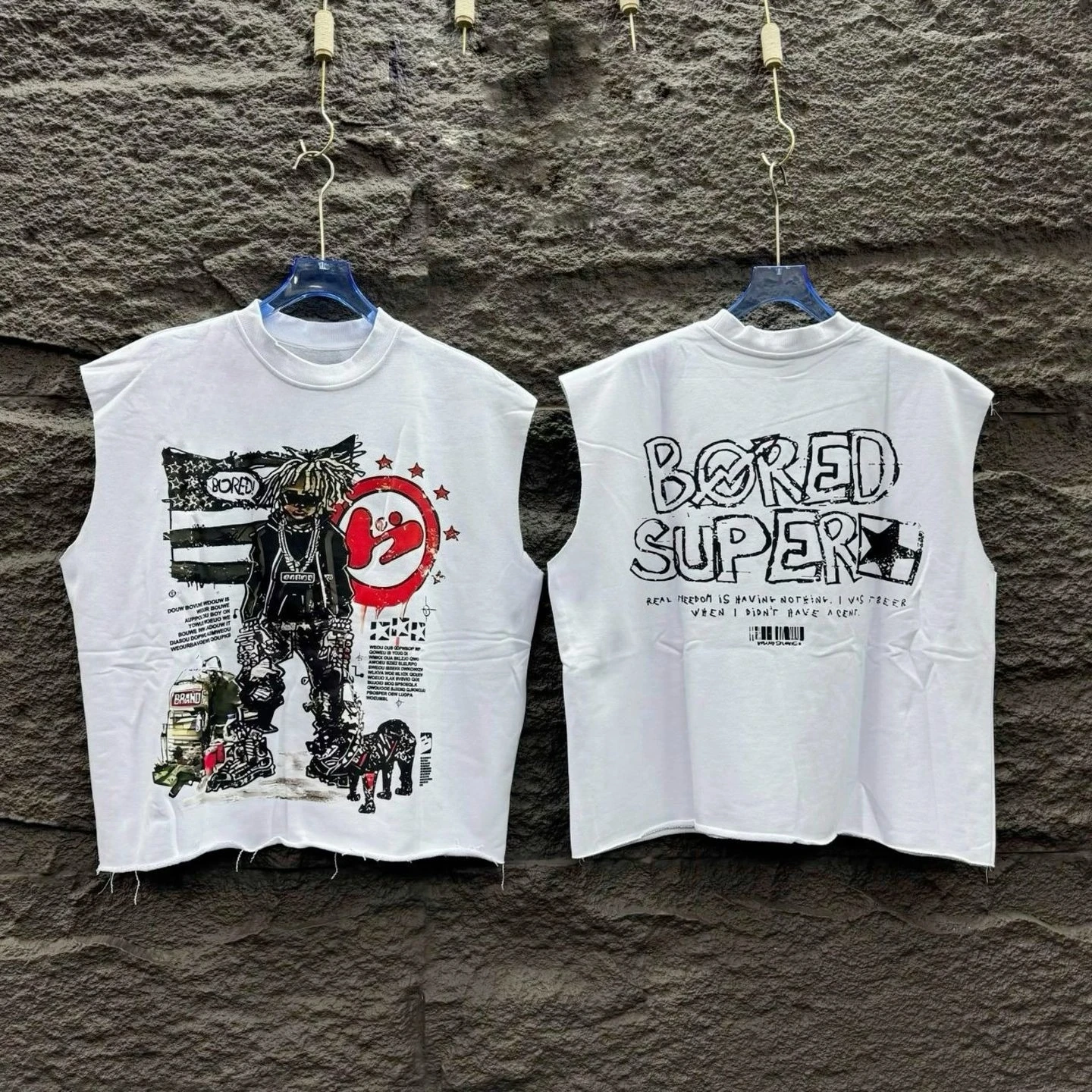 White“Bored Rockstar” Max Heavyweight" Men Sleeveless Crop Top Outfit 2026 Summer New Women's Vintage Breathable Tee Streetwear 1