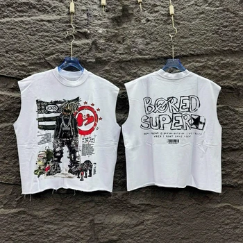 White“Bored Rockstar” Max Heavyweight" Men Sleeveless Crop Top Outfit 2026 Summer New Women's Vintage Breathable Tee Streetwear 1